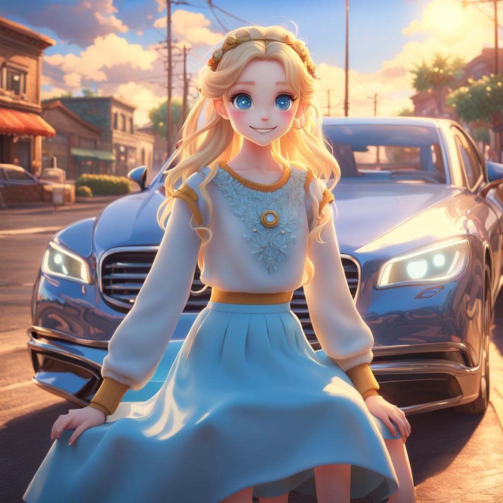 Anime Girl with Blond Hair in 3D Art Style