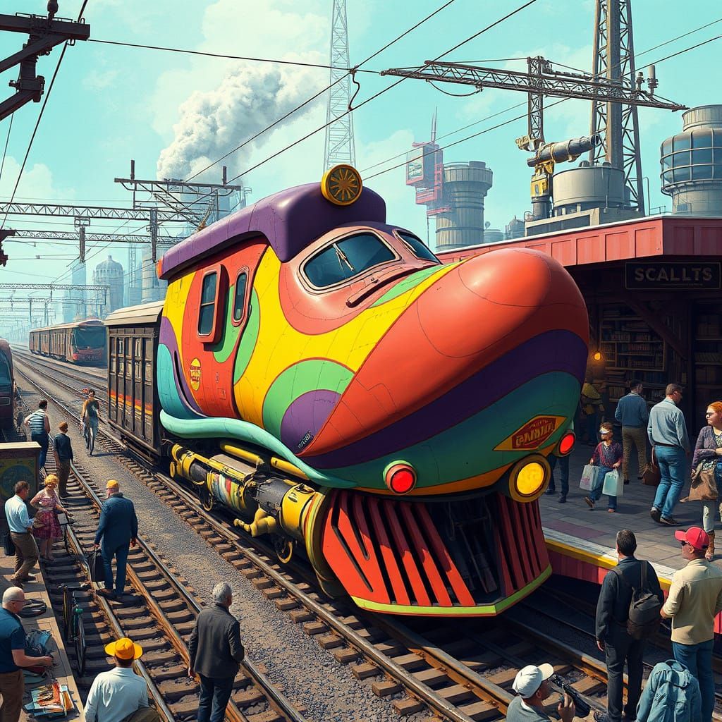 Shoe Train Arrives at Station in Futuristic Style