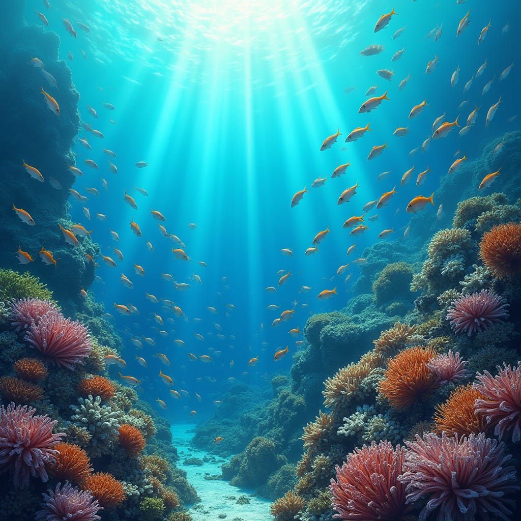 Thriving Underwater Coral Reef Scene in Photorealistic Style