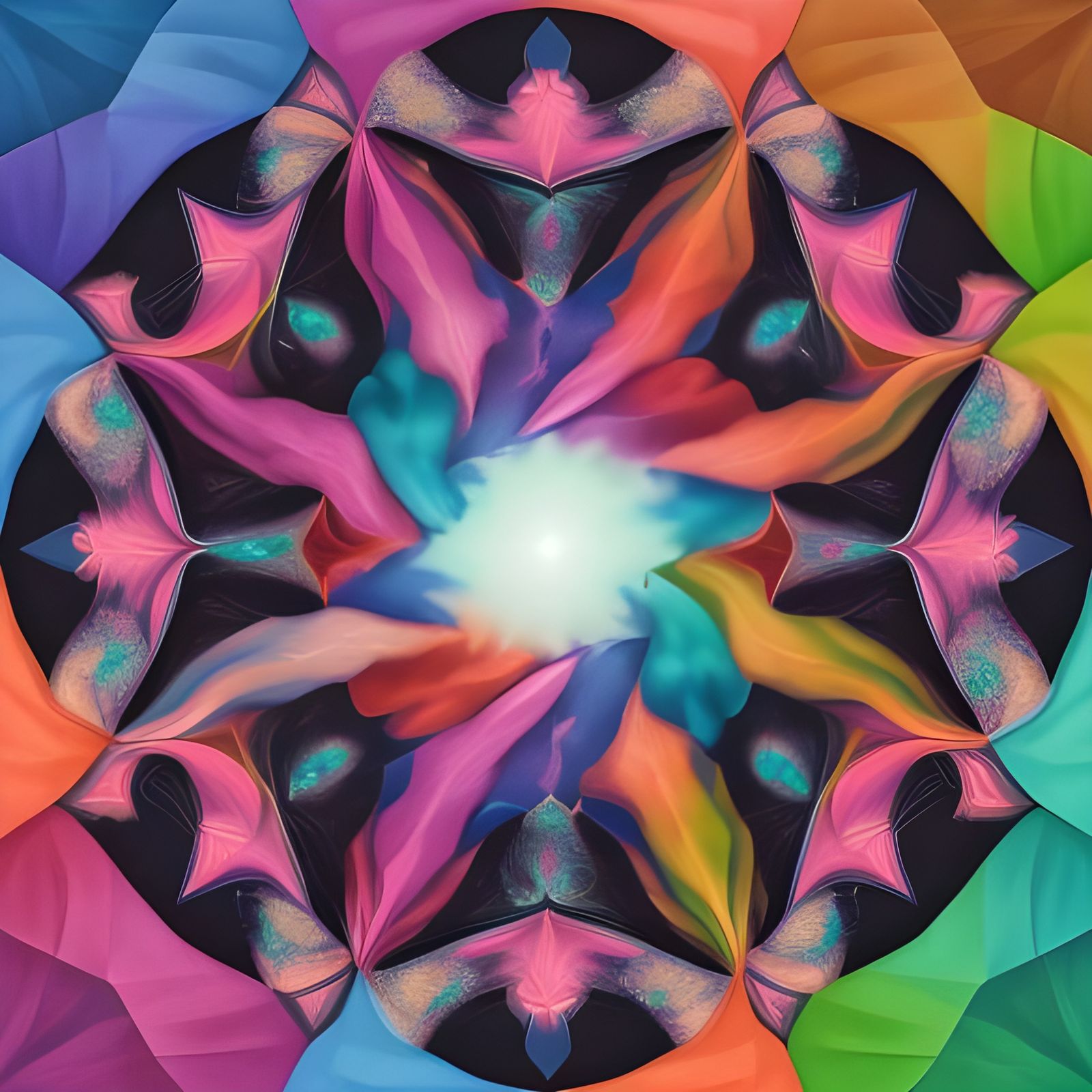 Fractal Neon Goats Swirling in Origami Style