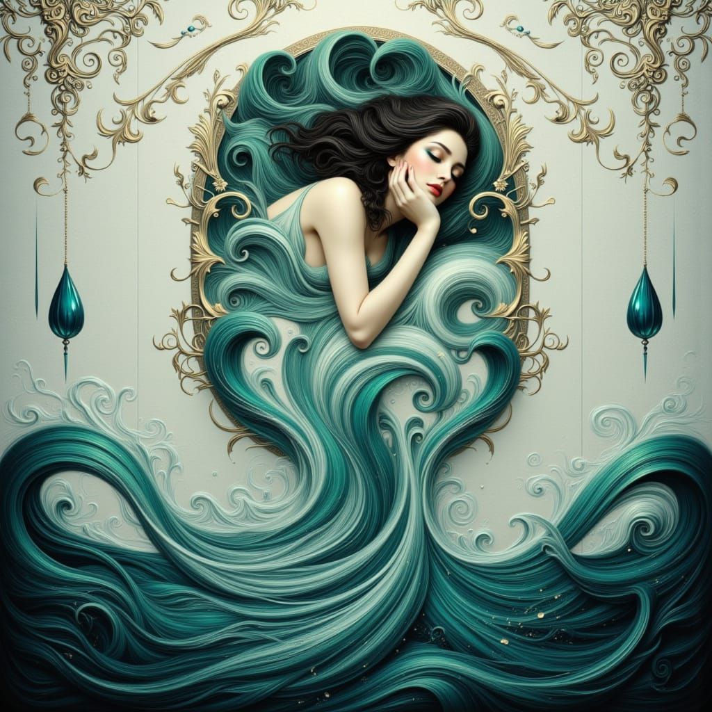 Water Nymph in Klimt Style with Gold Leaf Textures