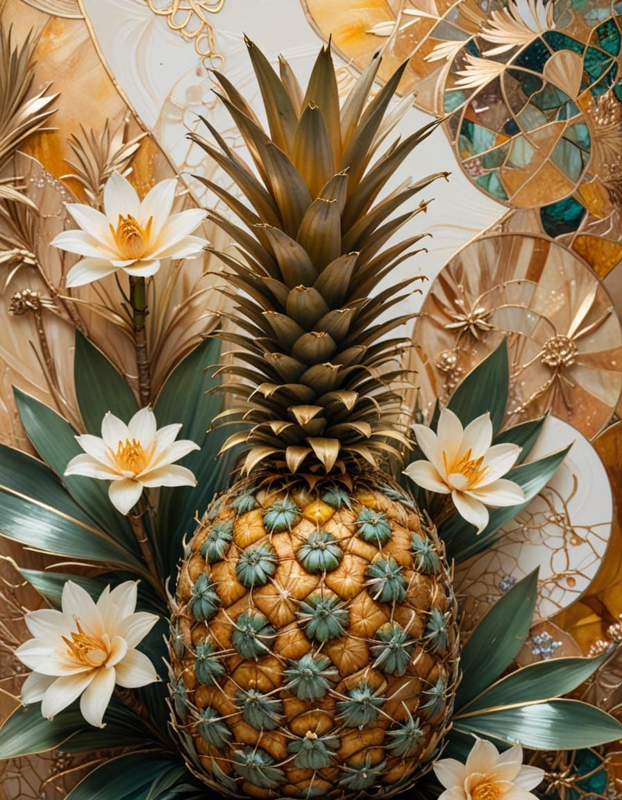Pineapple and Duckling in Kintsugi Surrealism