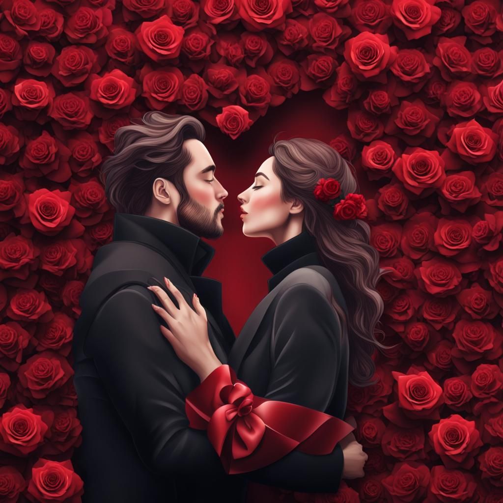 Romantic Valentine's Day Background with Embracing Couple