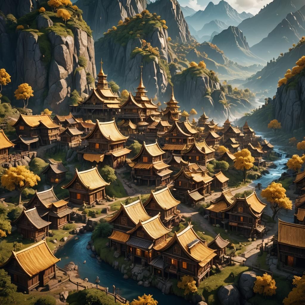 Golden Kingdom Village: Detailed Matte Painting