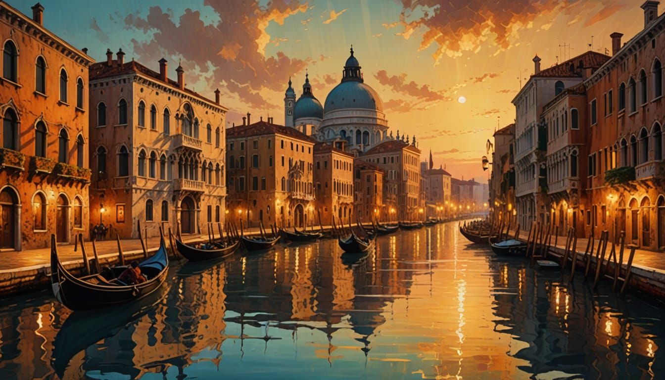 Venice Cityscape in Dreamlike Oil Painting Style