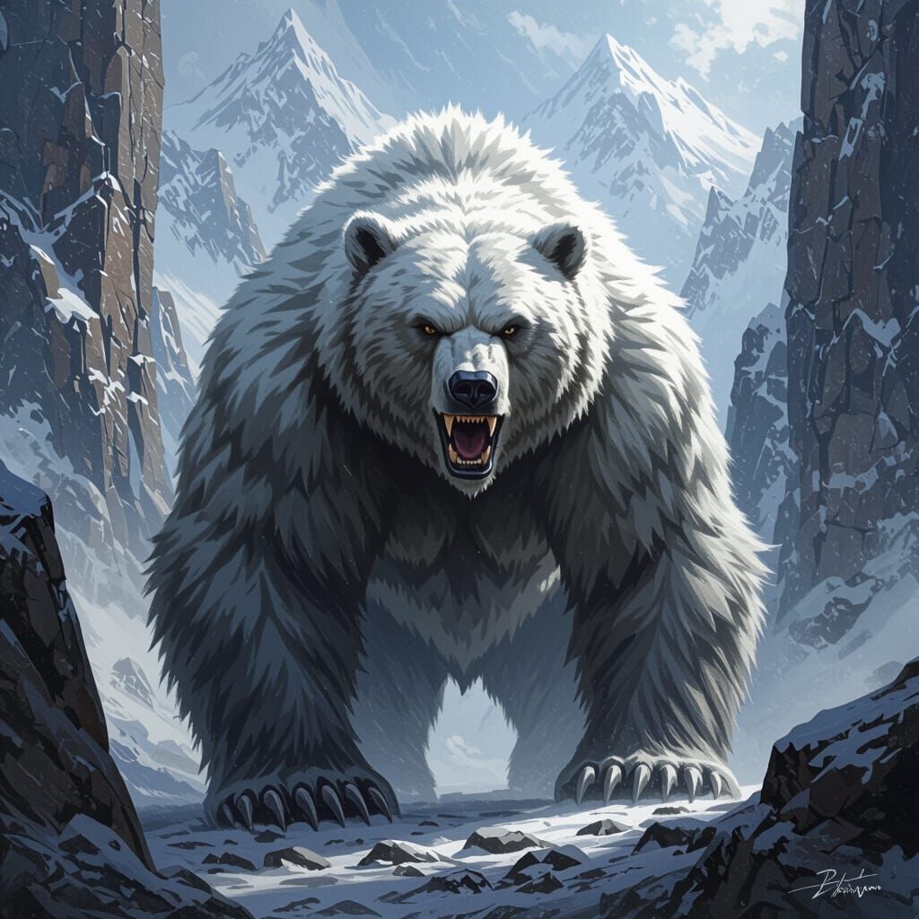 Silver Thunderbear in Dark Fantasy Style