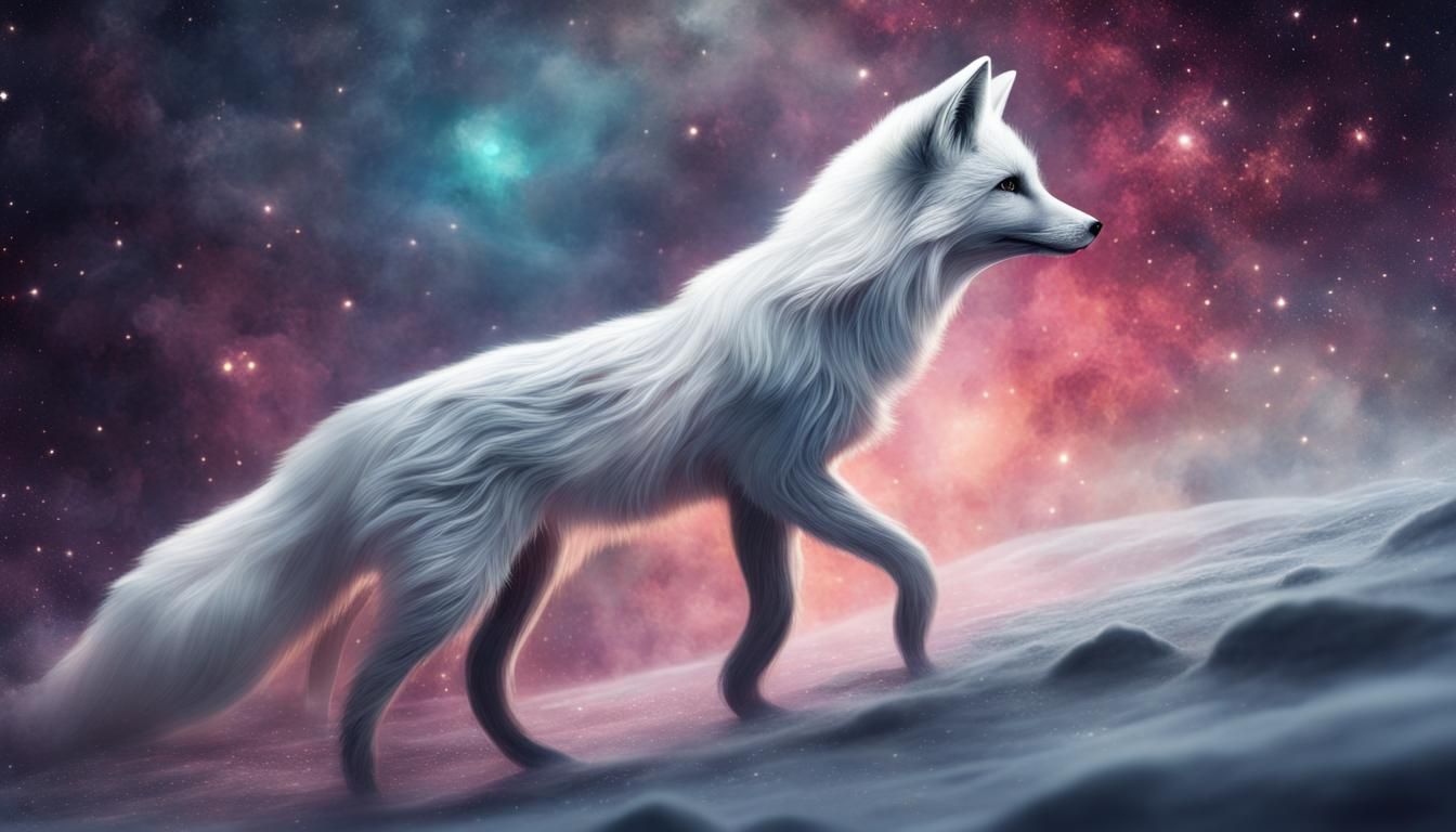 Ethereal Silver Fox in Starry Nebula Space