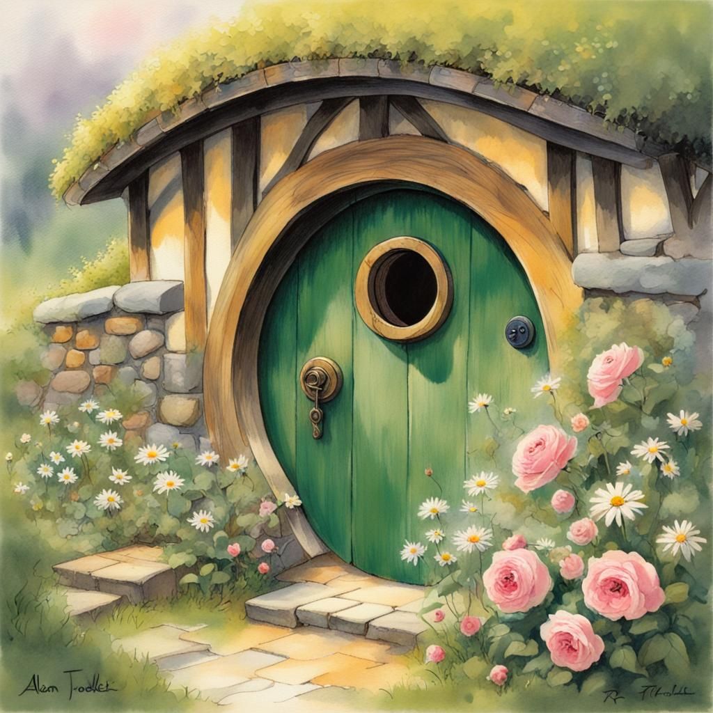Adorable Hobbit Hole at Misty Sunrise