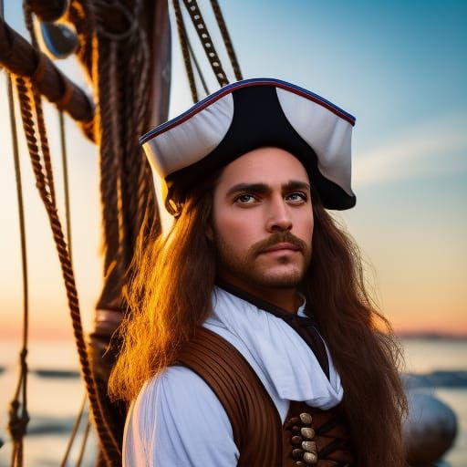 Pirate Portrait at Sunset on Ship