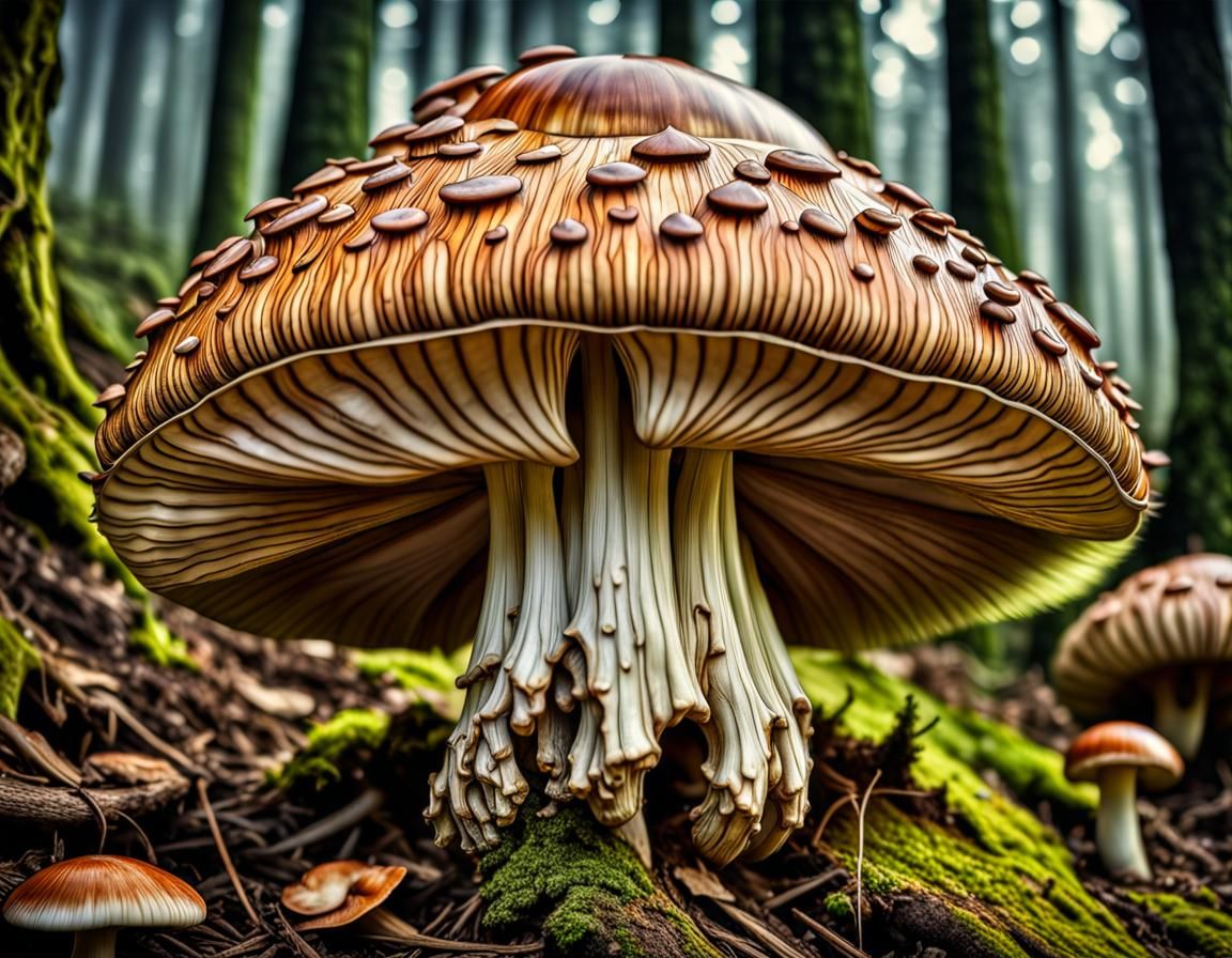 Surreal Giant Mushroom Creature with Arms and Eyes