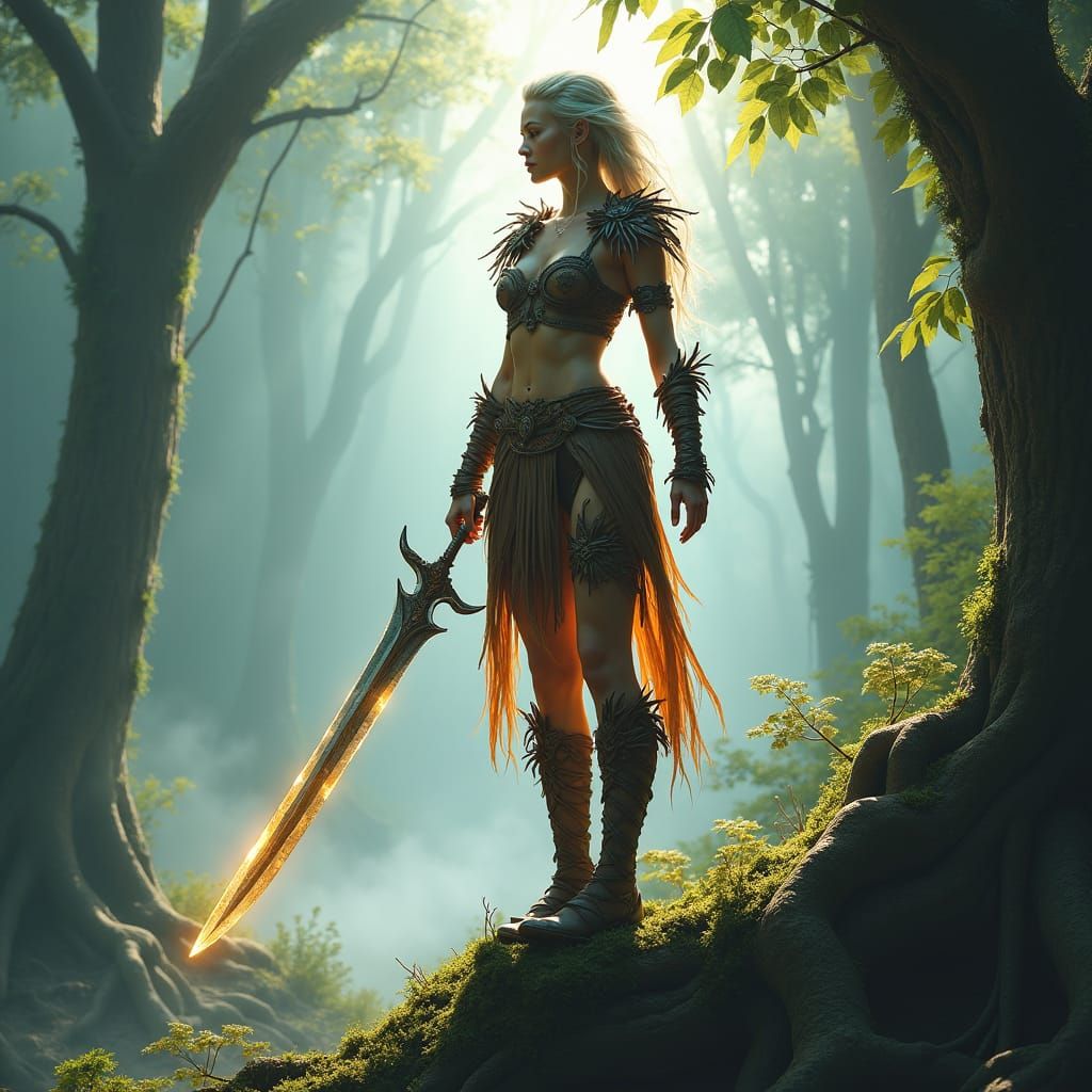 Forest Warrior in Digital Painting Style