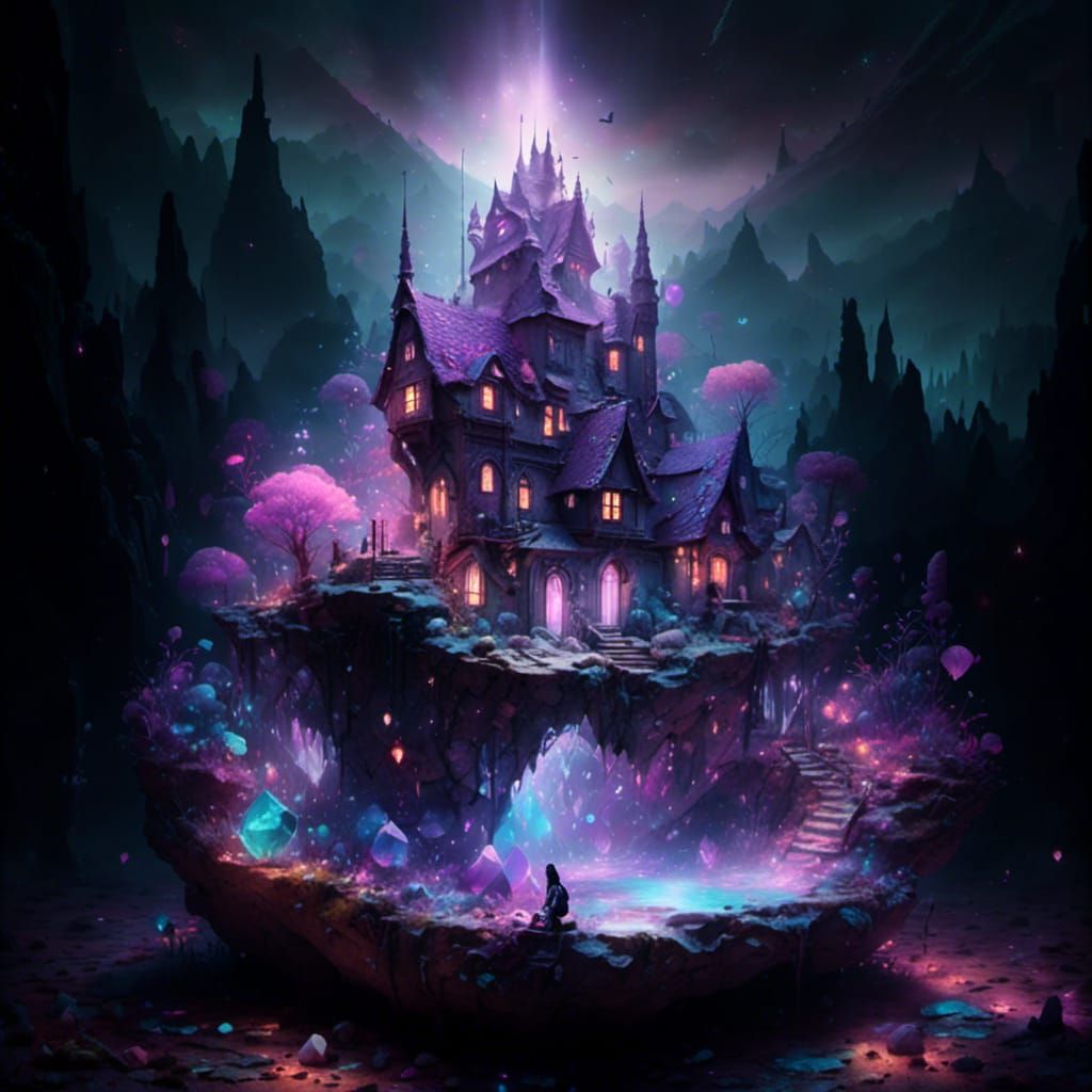 Amethyst Village in Crystal Geode Landscape