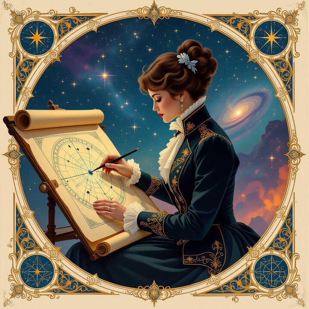 Celestial Cartographer Charts Constellations: Digital Art