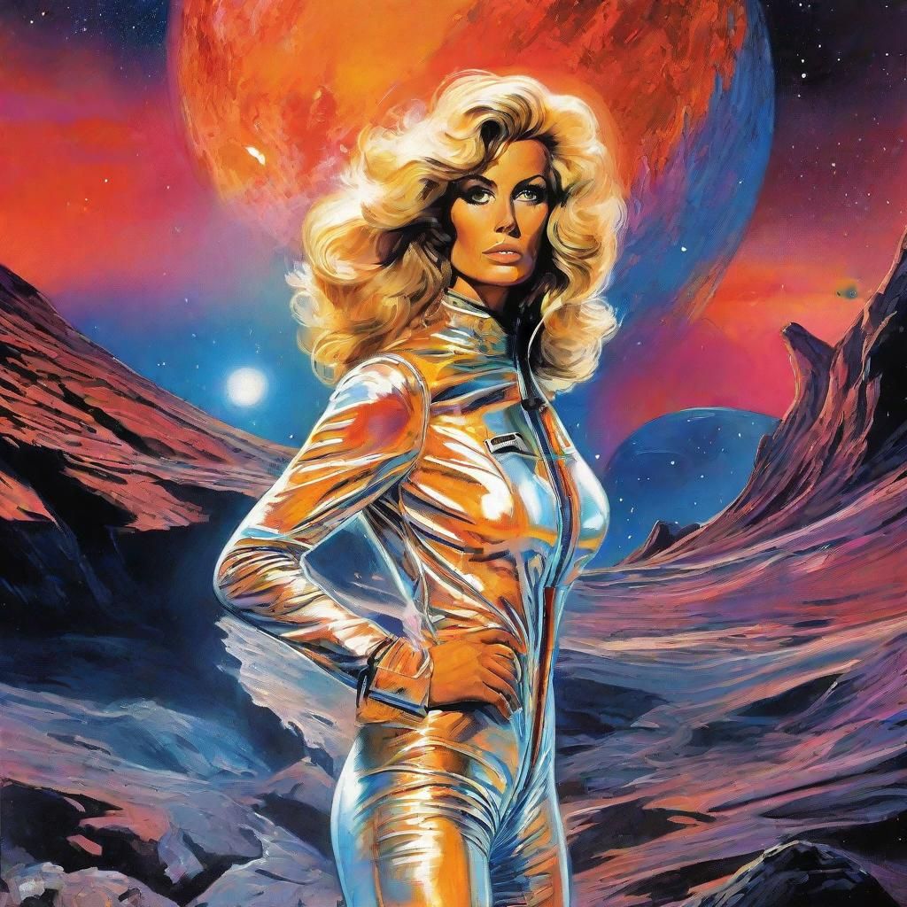 Astronaut Exploring Alien Planet in Retrofuturistic Sci-Fi S...