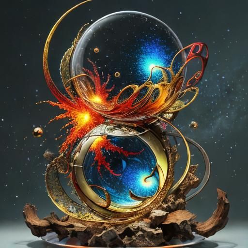 Fractal Galaxies in Cubist Surrealist Style