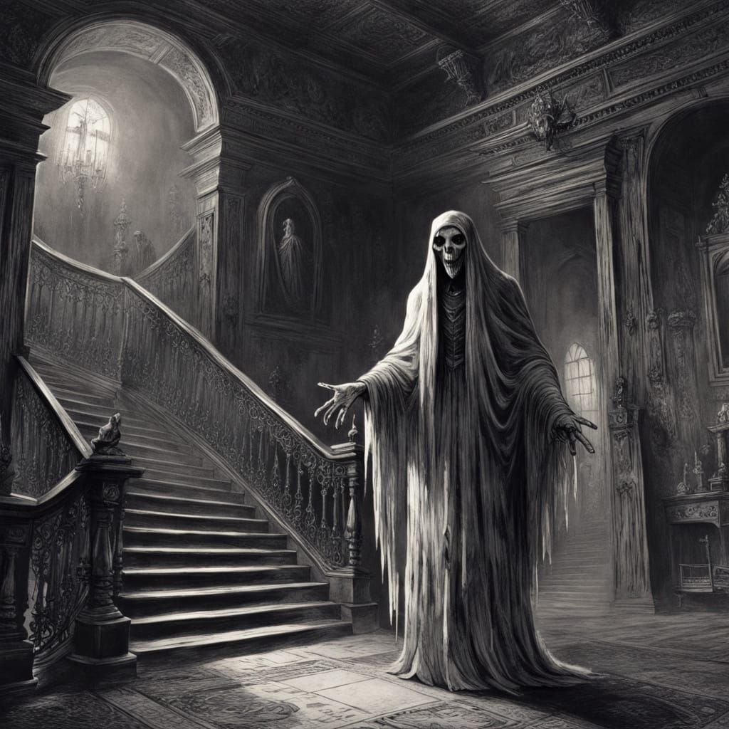 Ethereal Horror Scene in a Creepy Mansion
