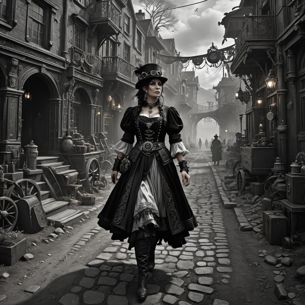 Steampunk Gypsy in a Gothic Landscape