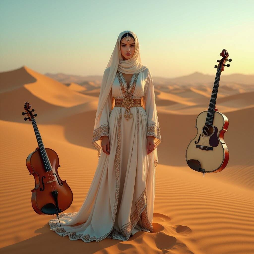 Desert Woman with Floating Instruments, Fantasy Style