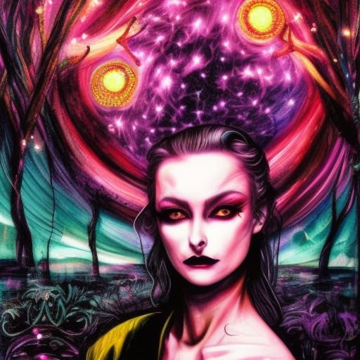 Darkwave Landscape Under Creepy Stars in Nightpunk Style