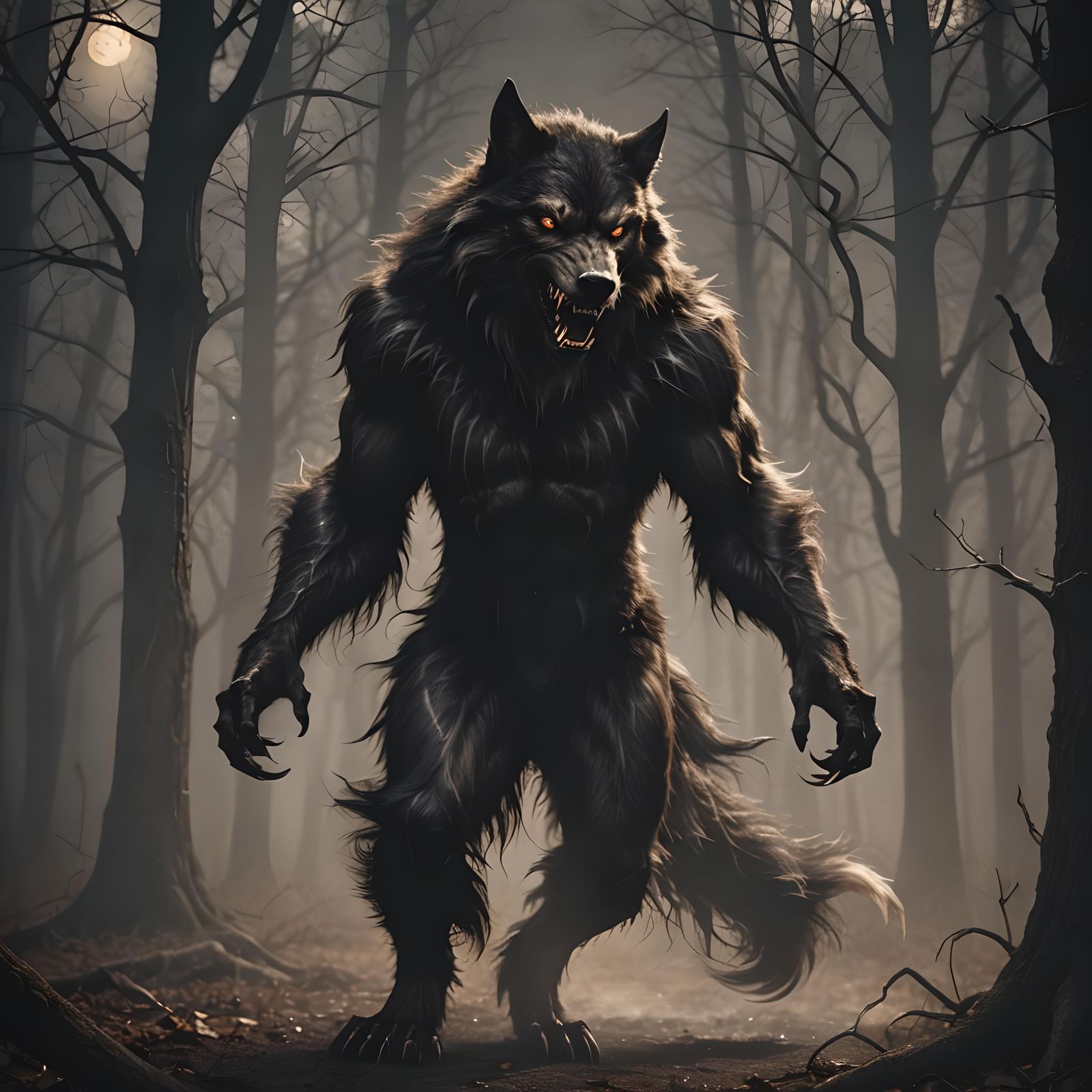 Elegant Werewolf with Moonlit Glow in Gothic Forest