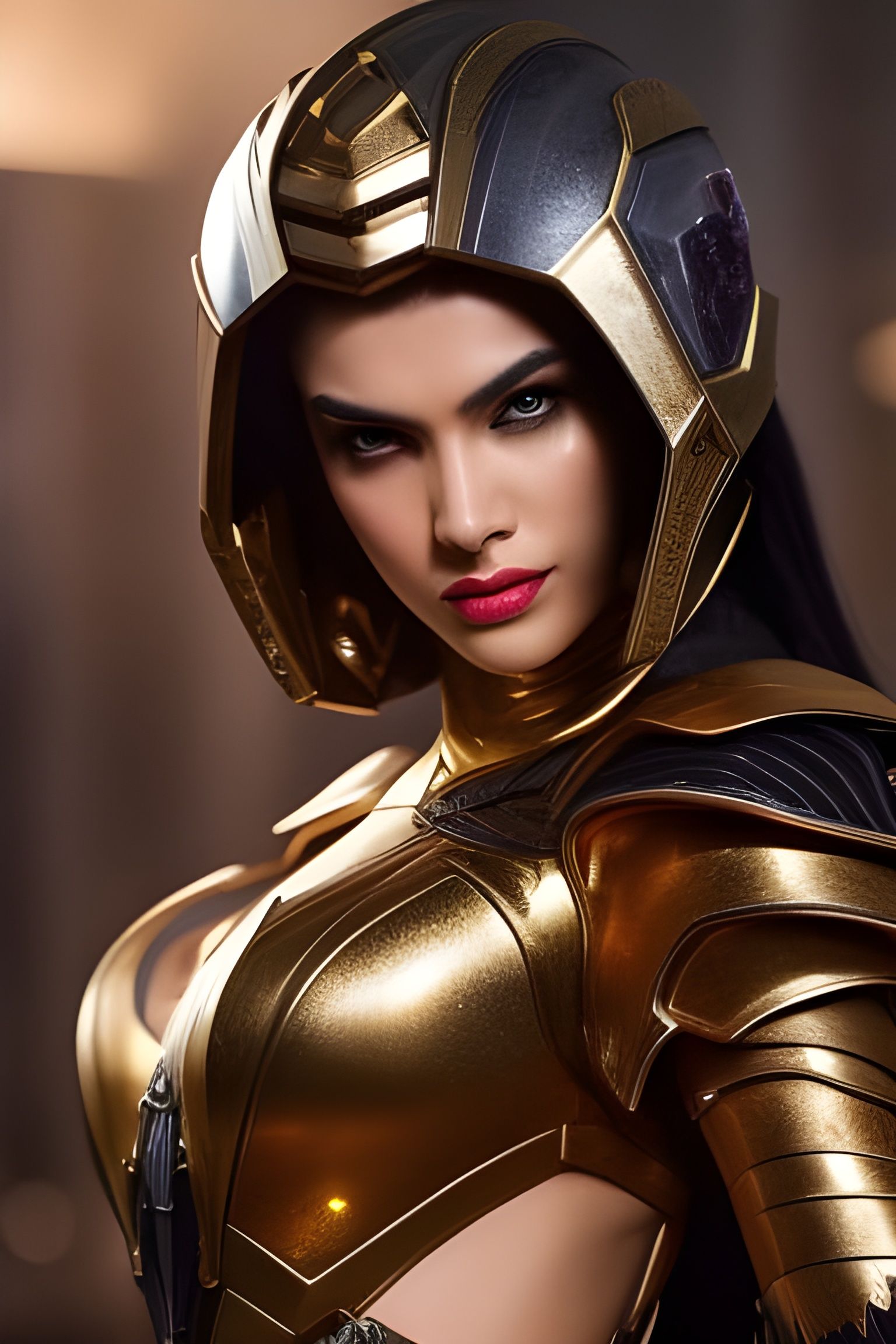 Armored Supervillain Portrait in Solarpunk Art Deco Style