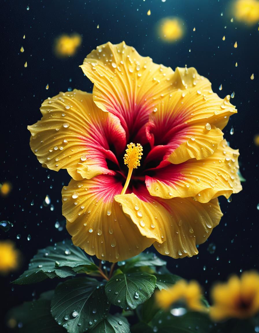 Vaporwave Hibiscus Flower in Galaxy