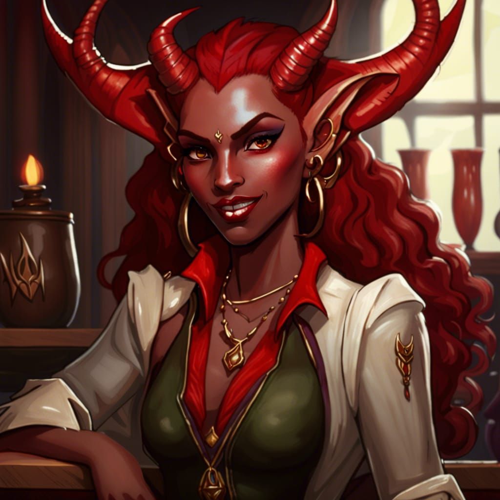 Tiefling Fashion Consultant Portrait in Digital Art Style