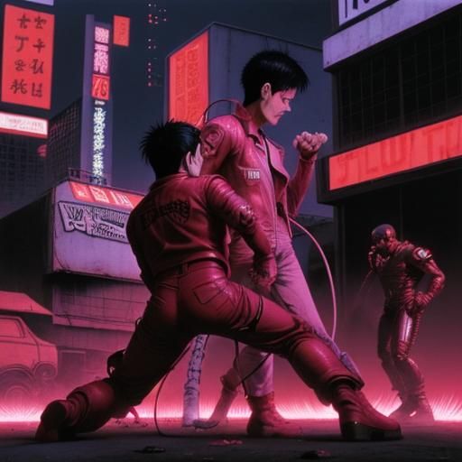 Kaneda vs Tetsuo in Synthwave Neon Retro Style
