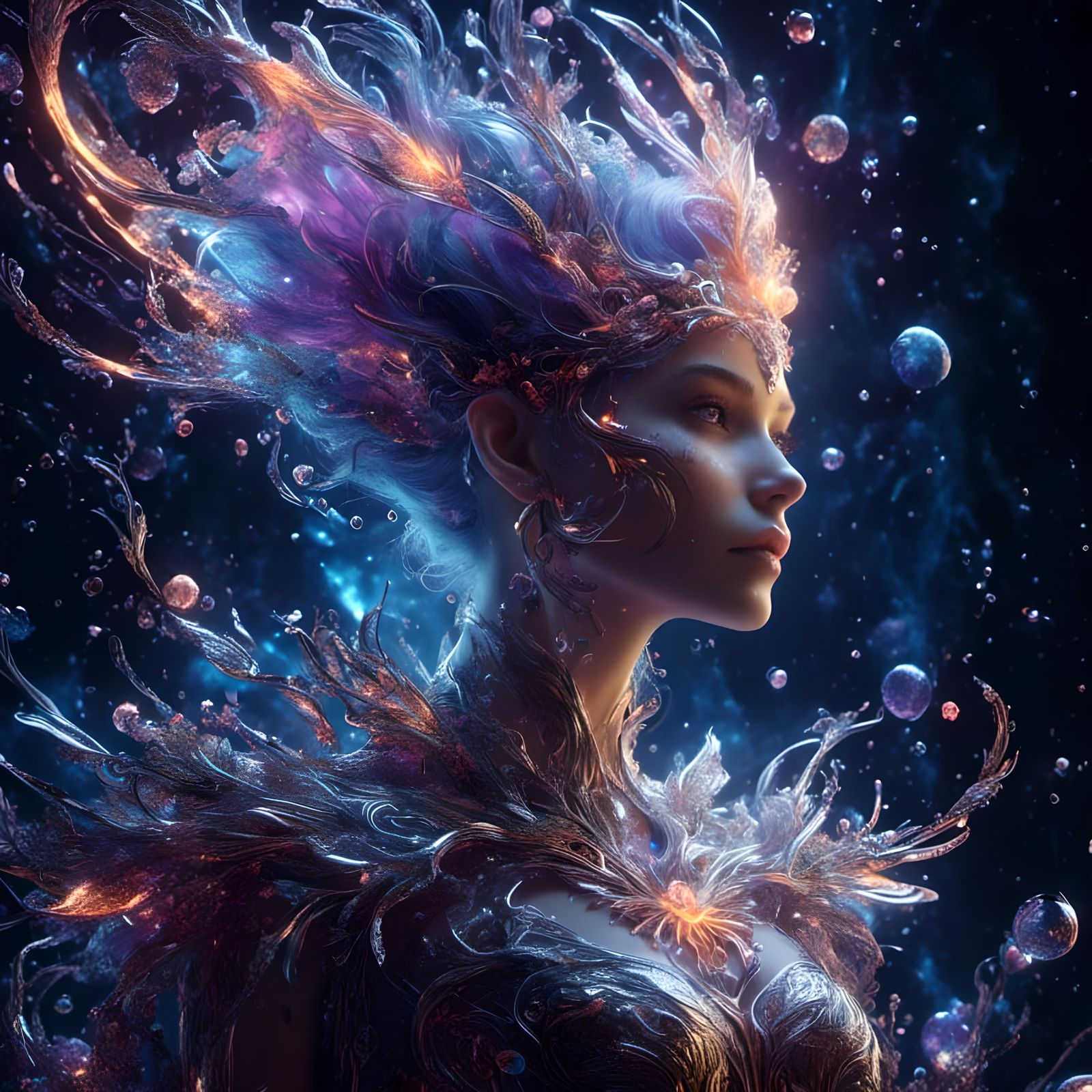 <lora:Crystal Ribbons:1.0> <lora:eye:1.0> Miniature neon Ultraviolet bioluminescent elf, neon moons and stars, Ultraviol...