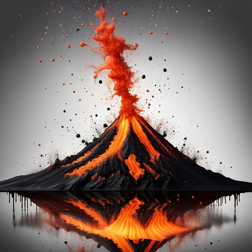 Dynamic Ink Splatter Volcano at Night
