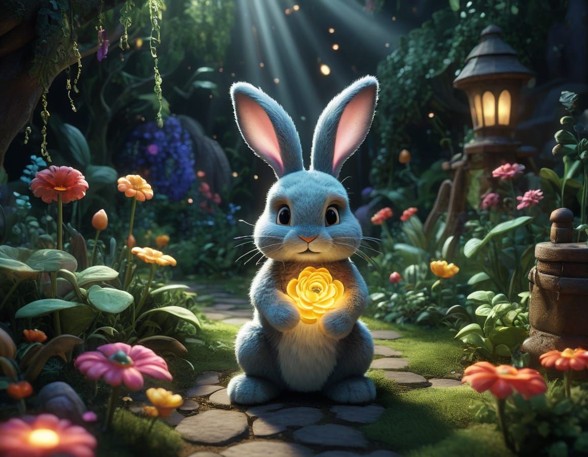 Mystical Bunny Discovers Enchanted Fairy Garden
