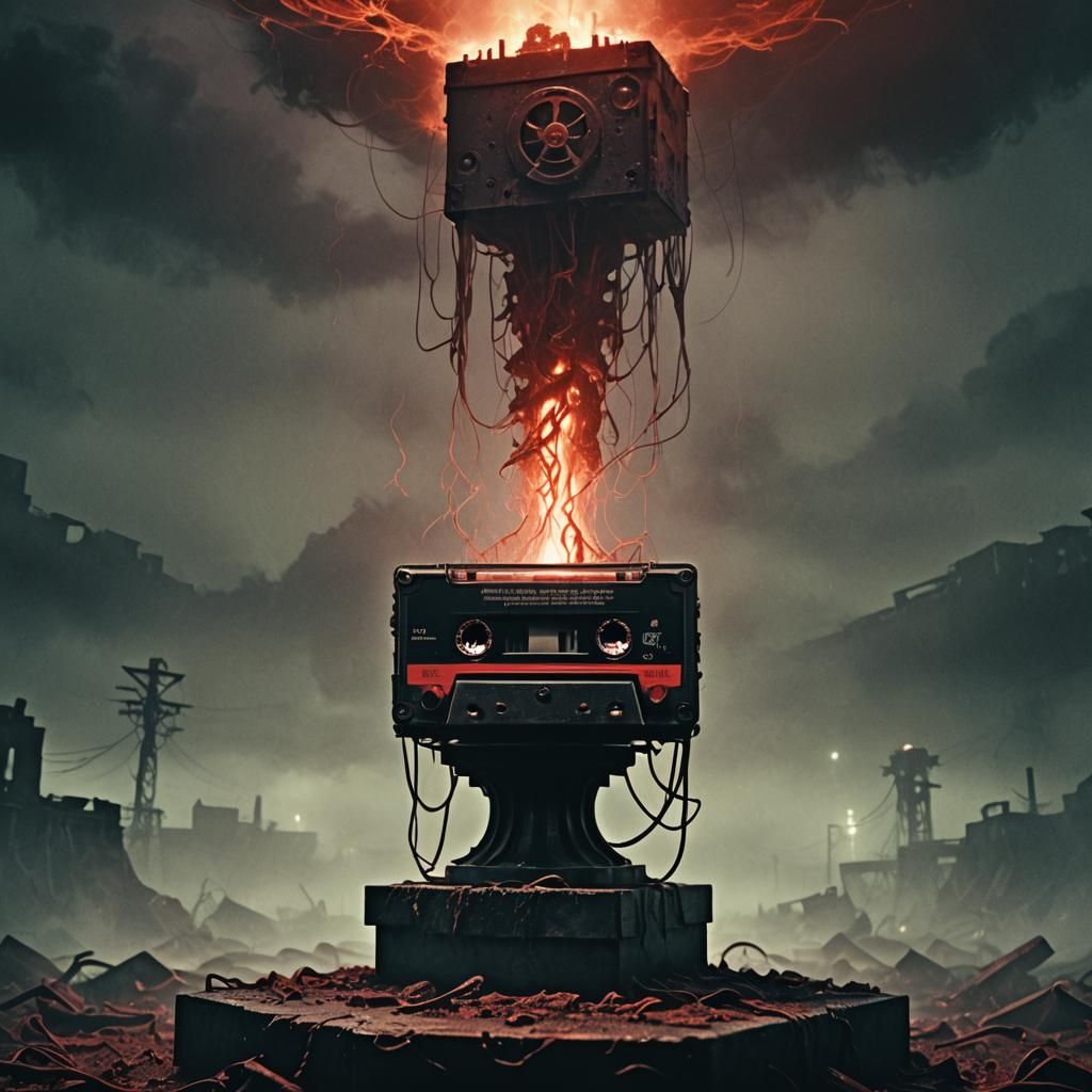 Dark Fantasy: Nuclear Cassette Tape on Pedestal