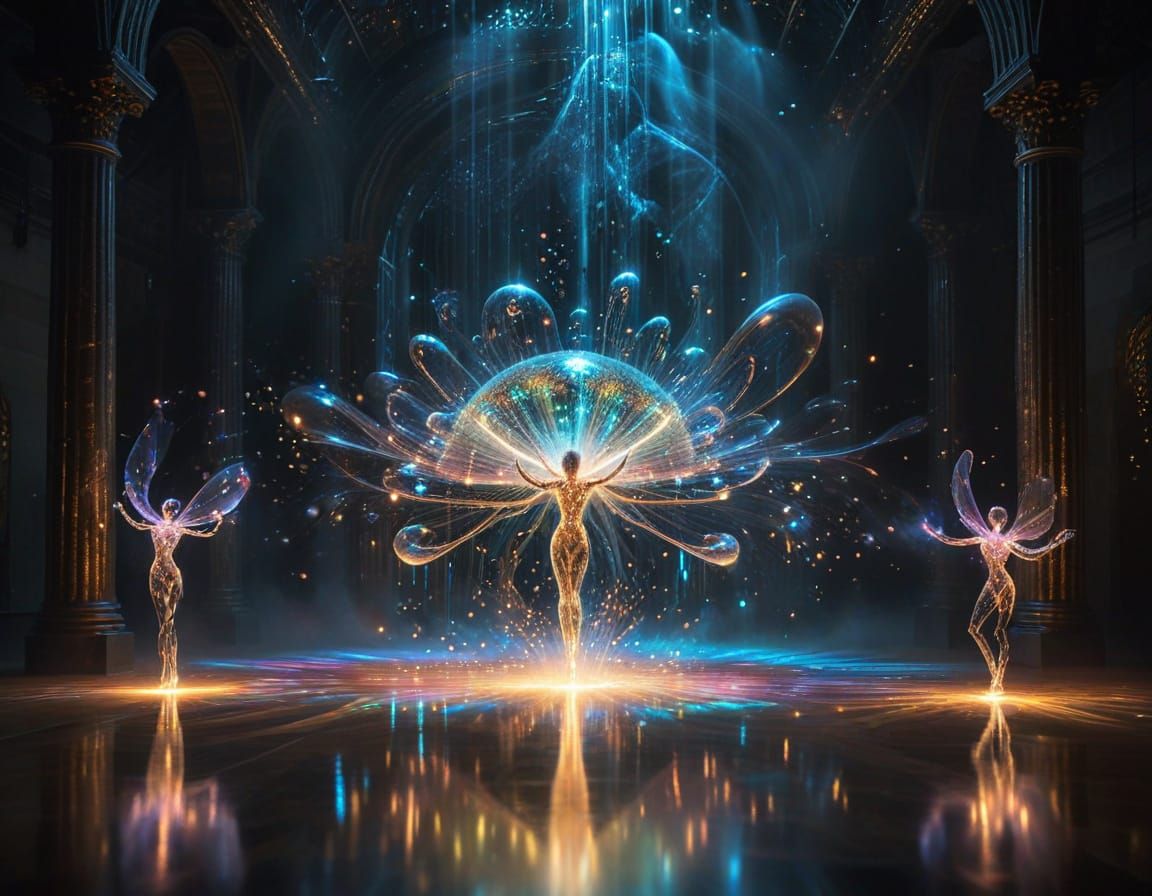 surrounded by a mesmerizingly surreal circuitscape scene pai...