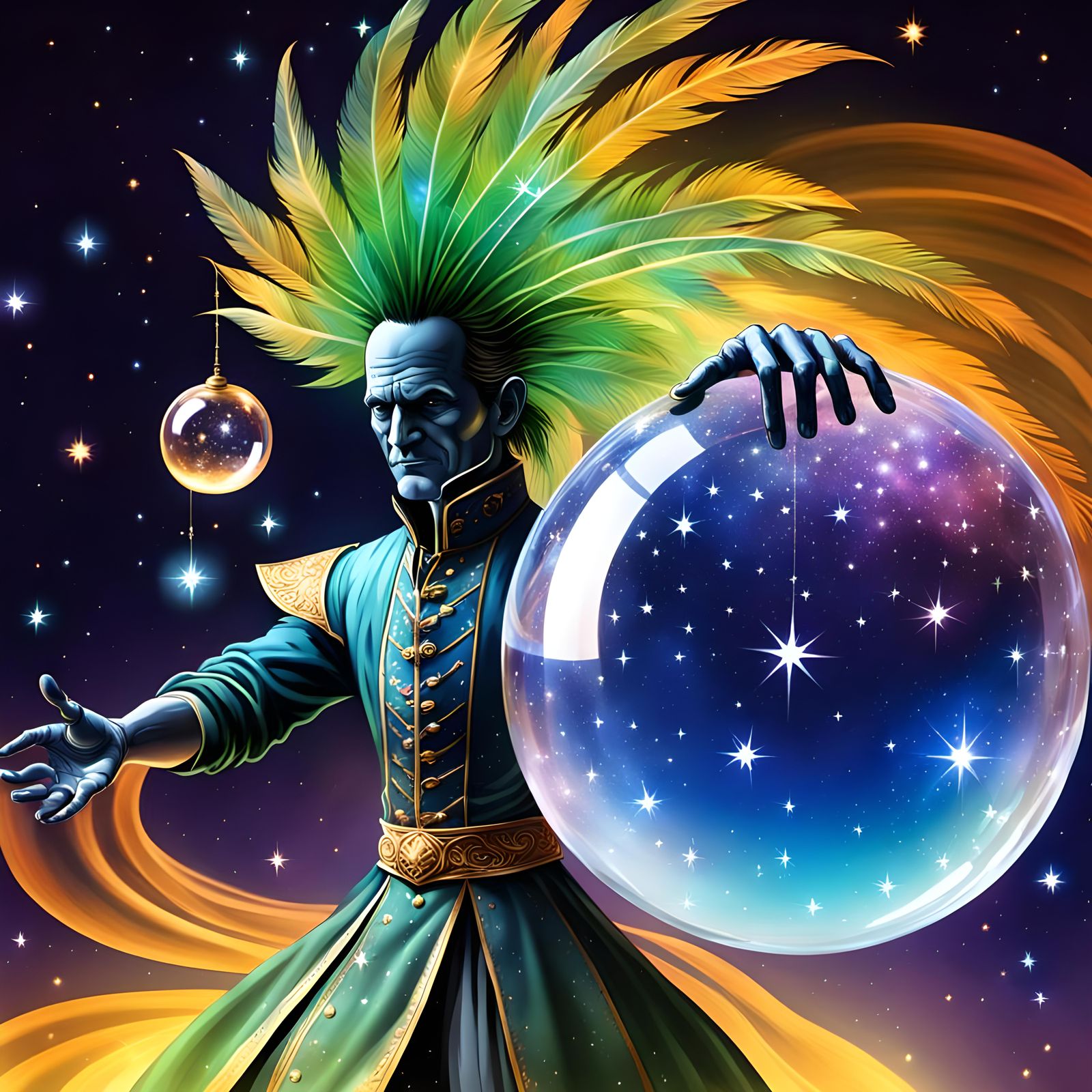 Magician Palm Spinning Glass Balls in Cosmos
