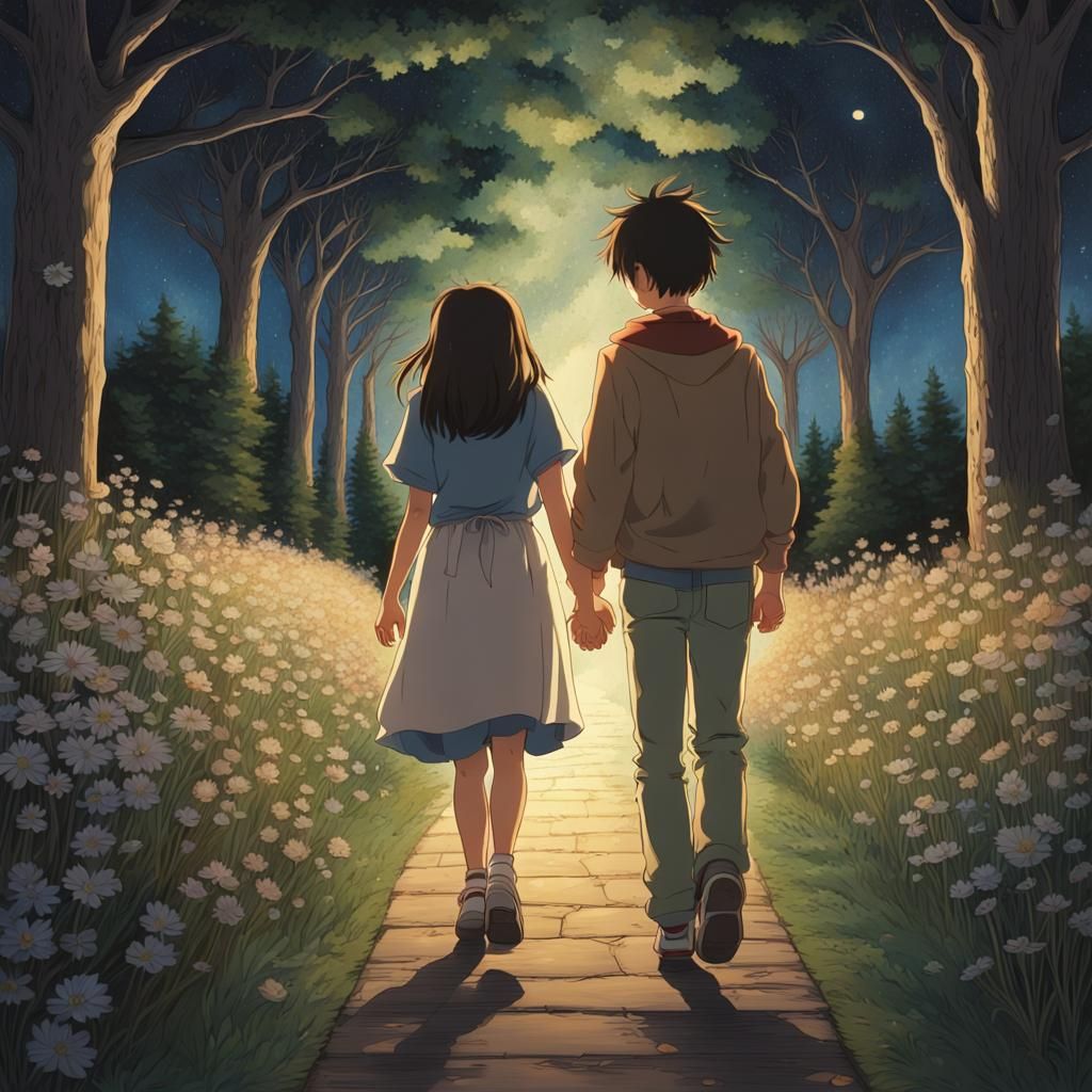 Romantic Moonlit Walk: Studio Ghibli Style