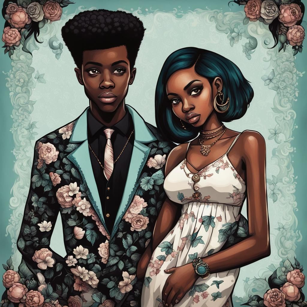 Black Couple Portrait in Visionary Surrealist Style