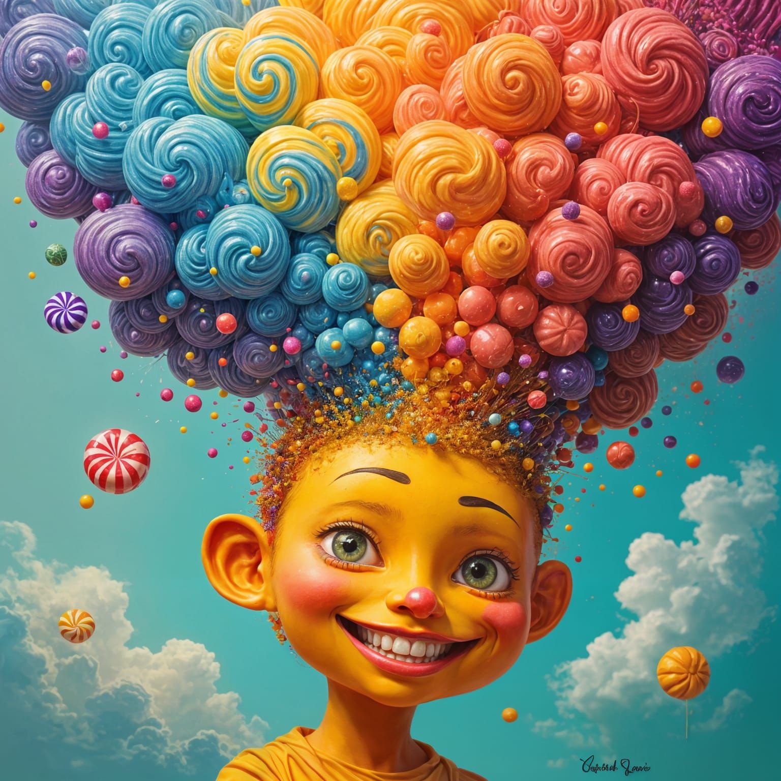 Surprise Character's Candy Explosion in Abstract Art