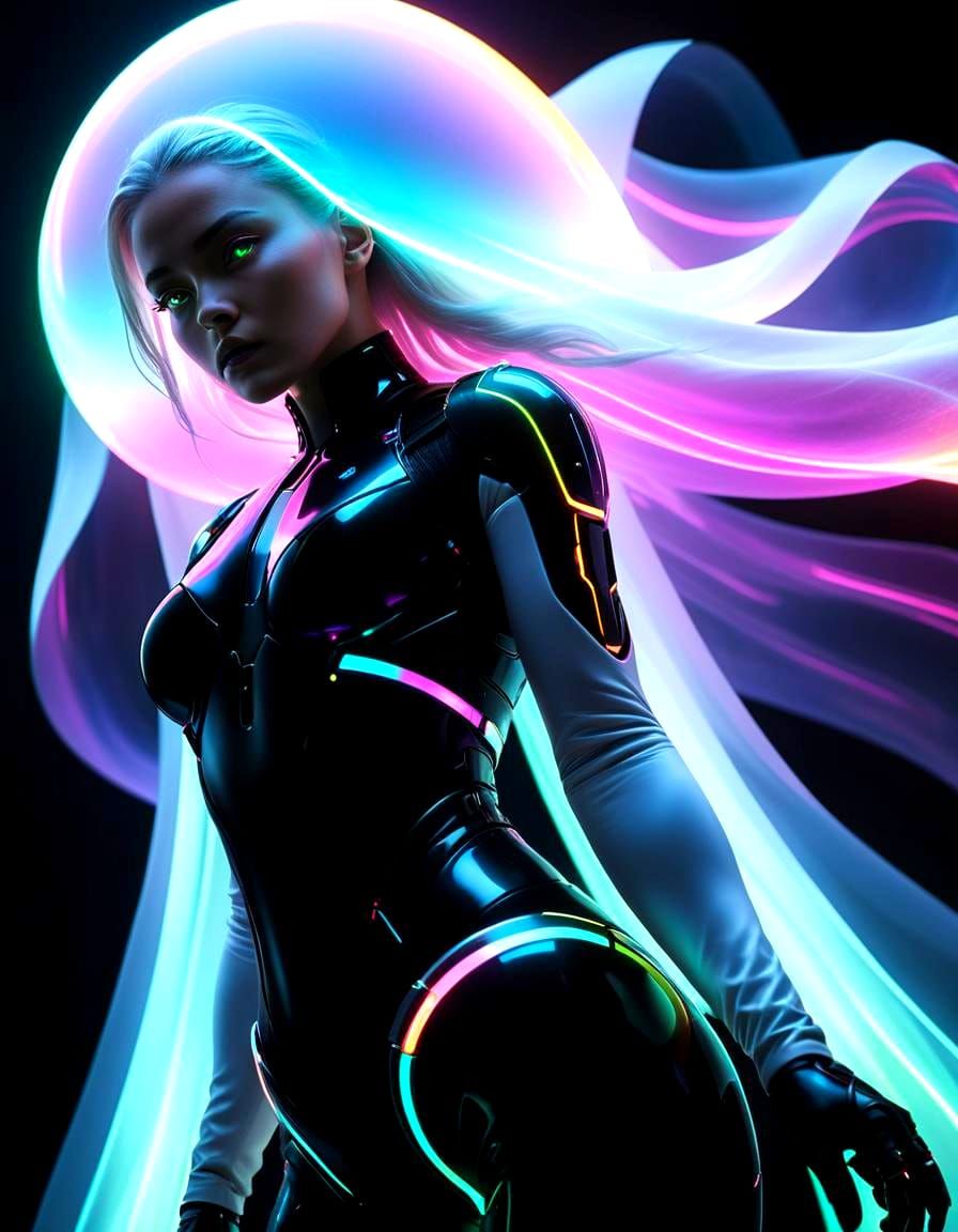 Ethereal Figure Bathed in Iridescent Aurora