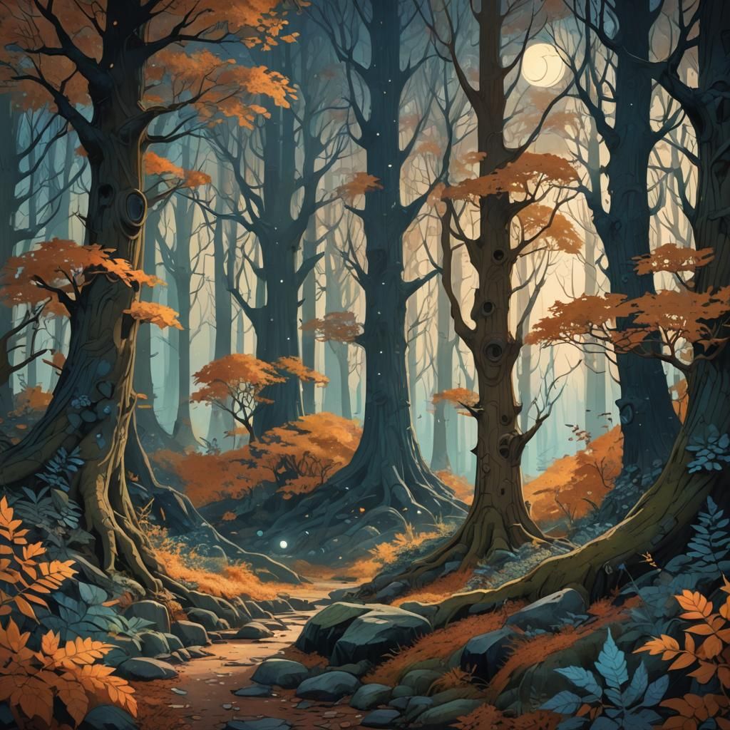 Autumn Forest Concept Art with Volumetric Lighting