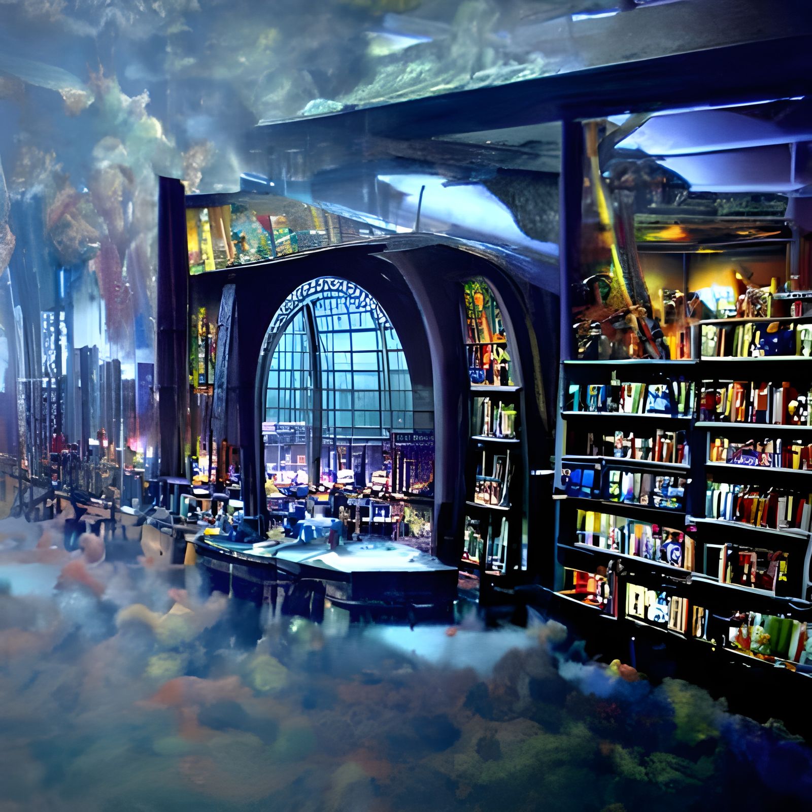 Ethereal Industrial Library in Fantasy Style