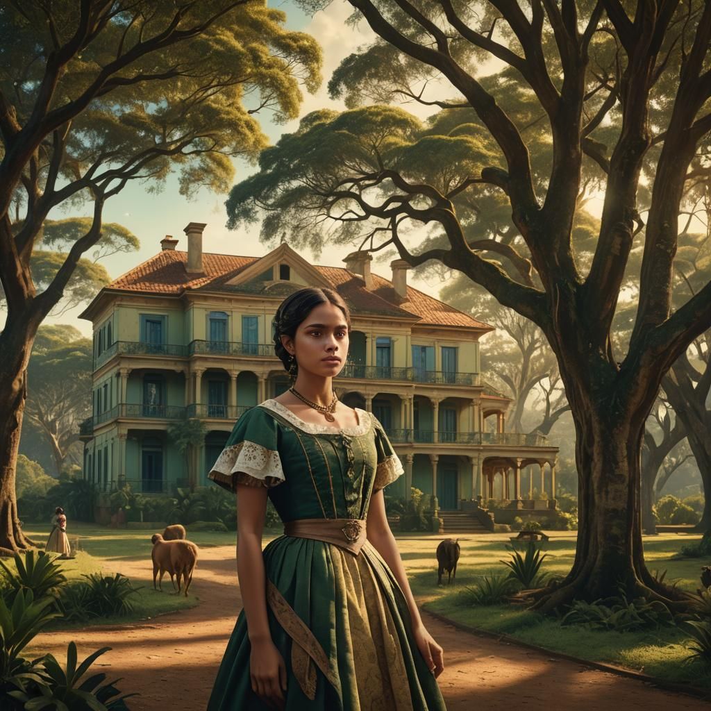 Victorian Era Fazenda: Young Baroness in Oil Painting