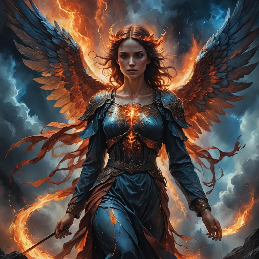 Fallen Angel Descending from Hell: Fantasy Art