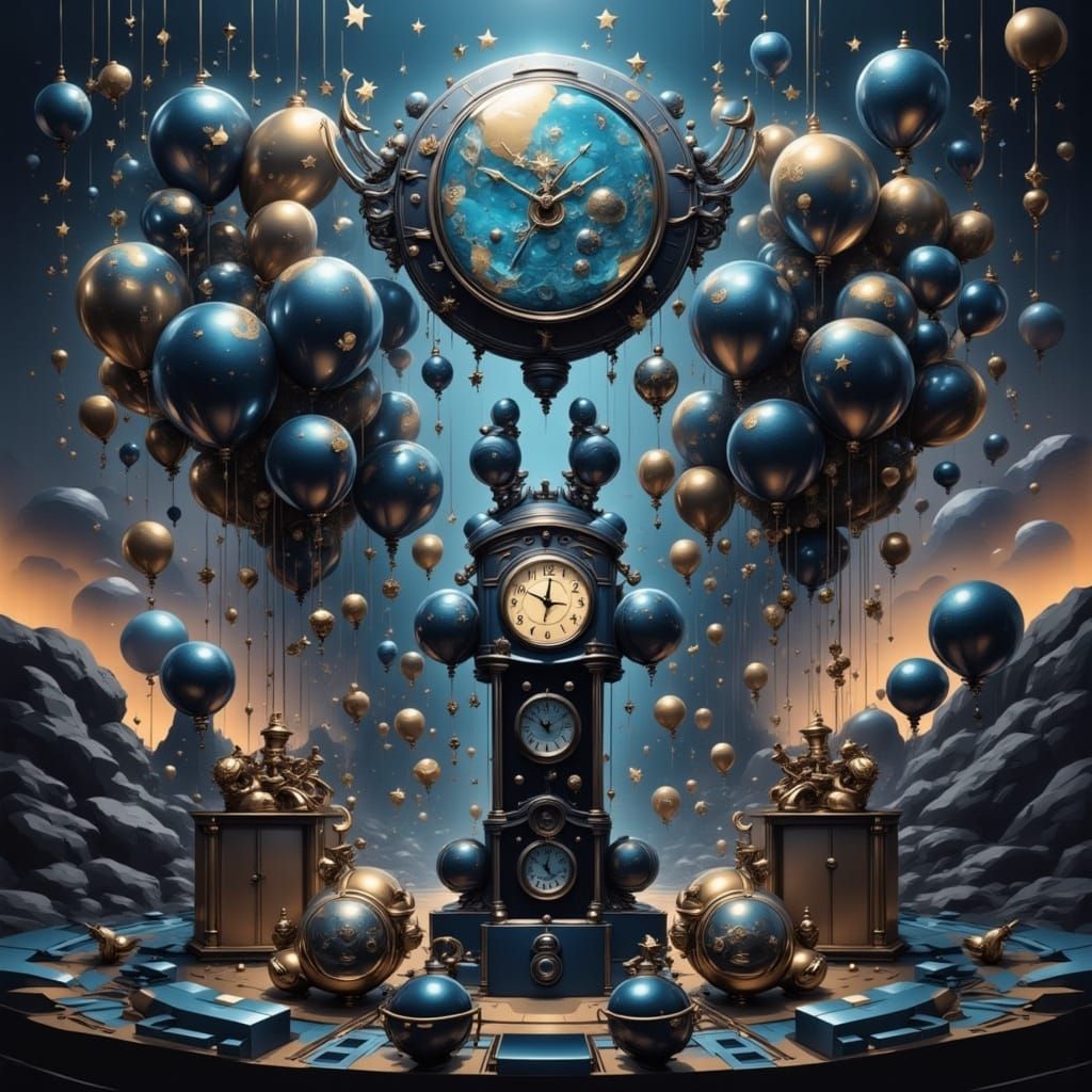 Desert Grandfather Clock with Nebulae Face at Twilight