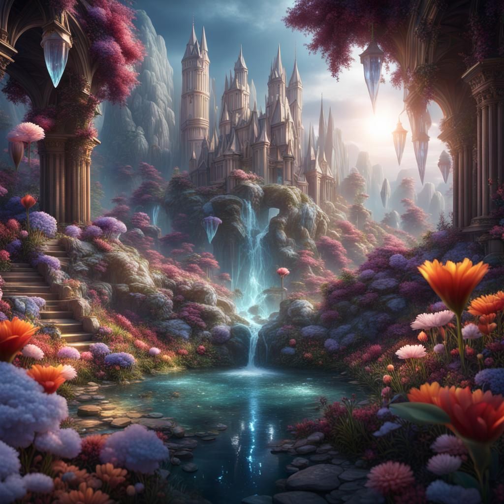 Enchanted Crystal Garden: A Fantasy Matte Painting