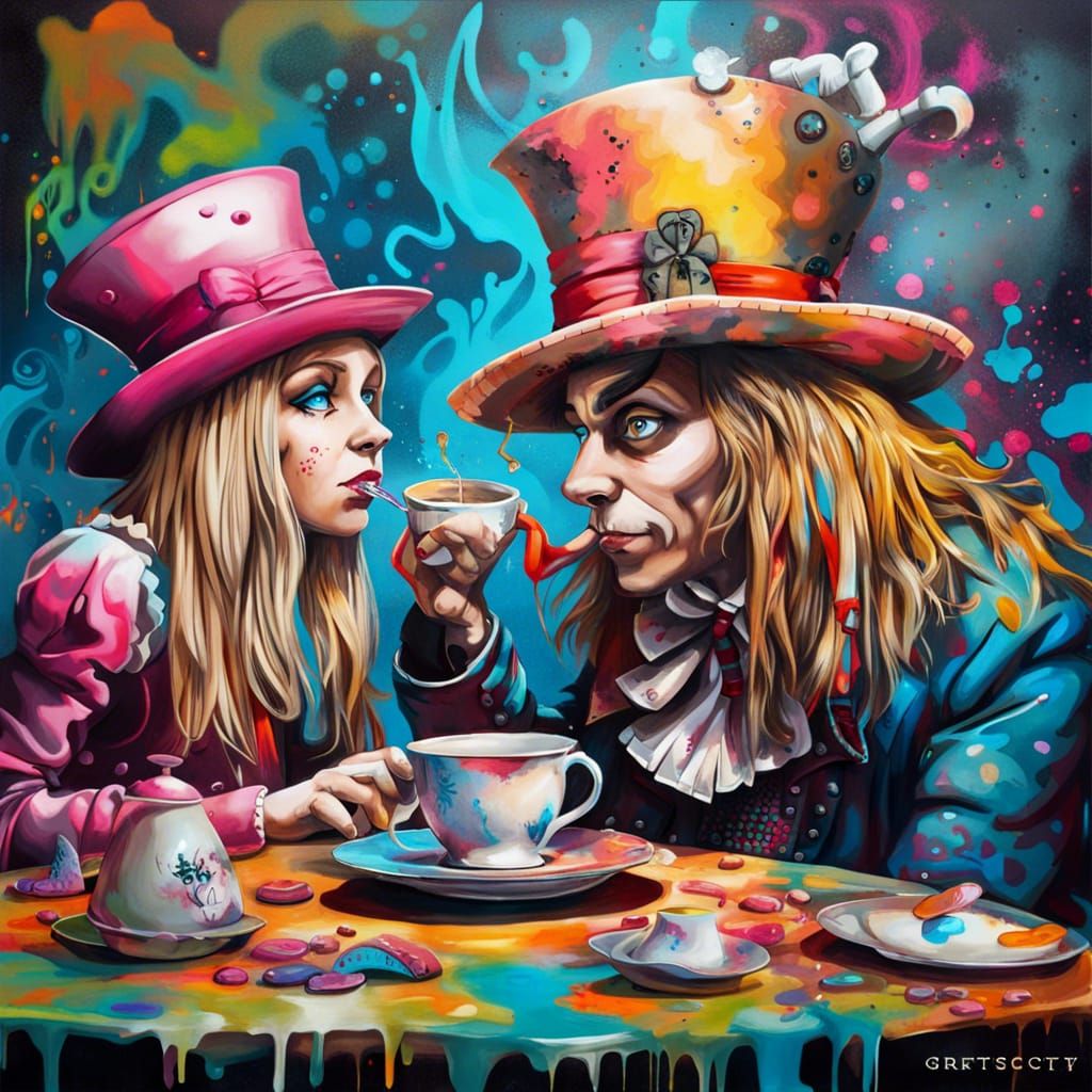 Alice in Wonderland: Tea Time Graffiti Art