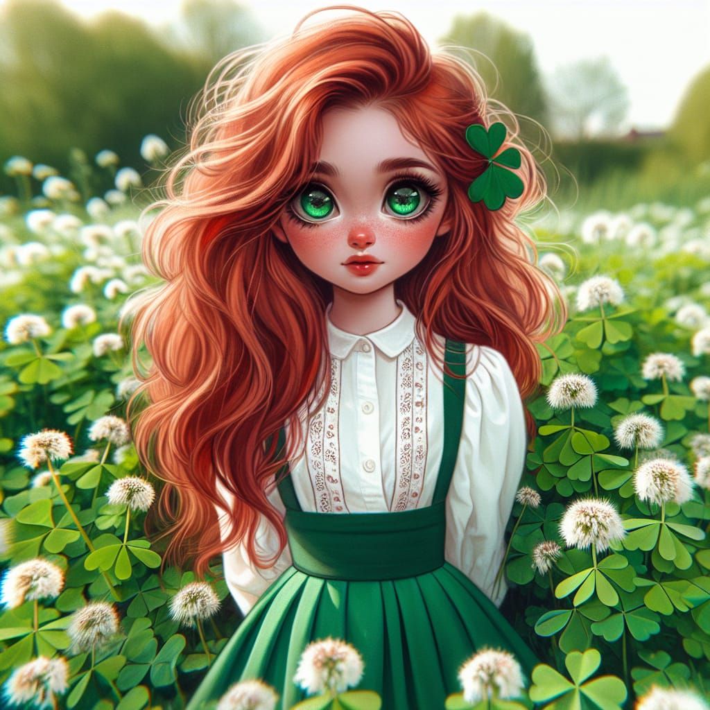 Young Irish Girl in Shamrock Field