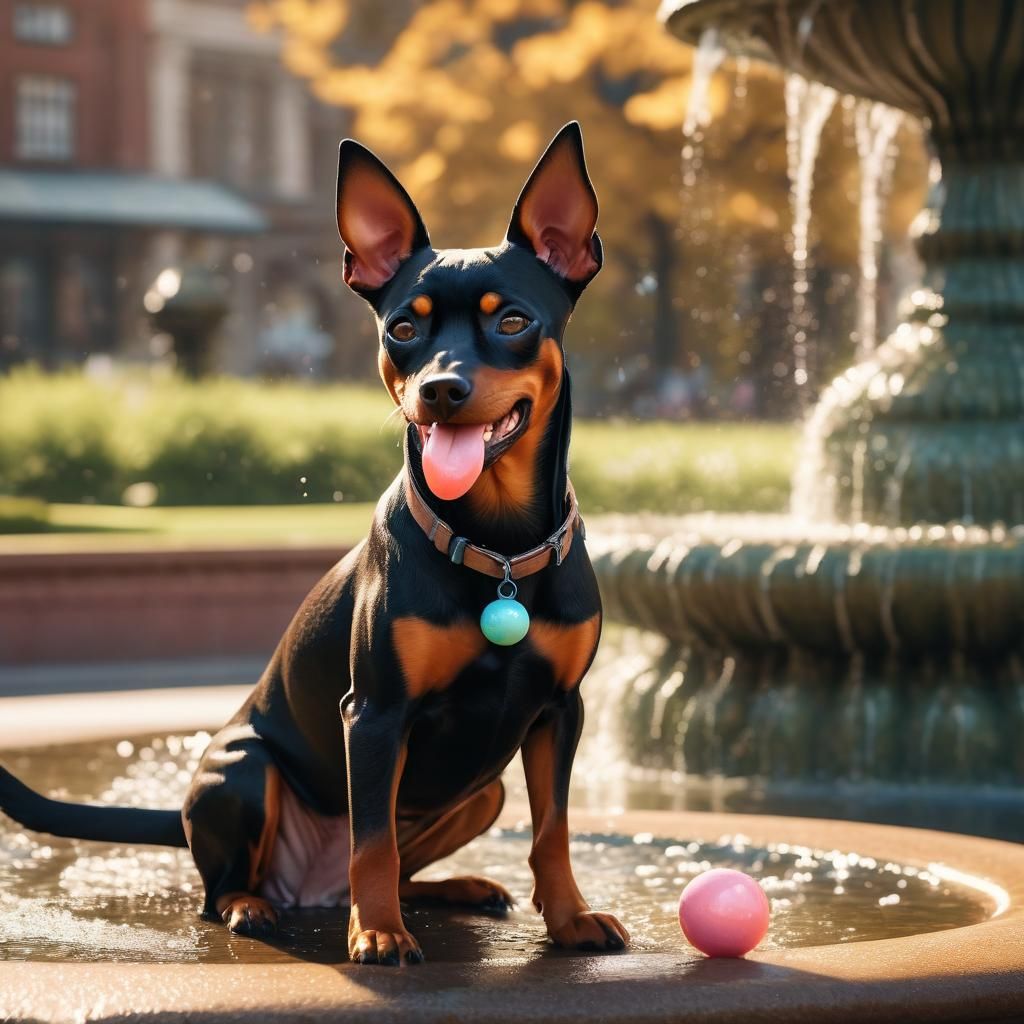 Pinscher Dog Blowing Bubble, 3D Anime Art
