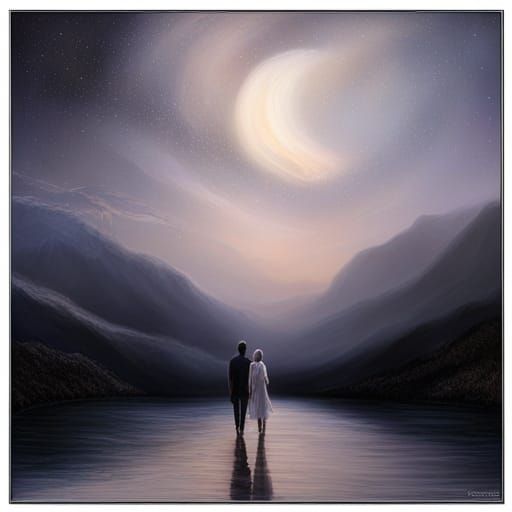 Romantic Couple Under Starry Moonlit Sky