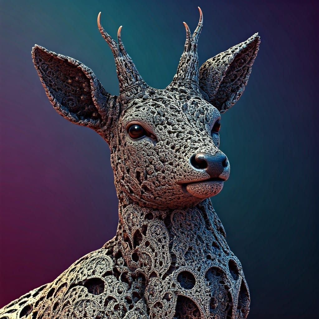 Surreal Fractal Deer in Vibrant Cyberpunk Aesthetic