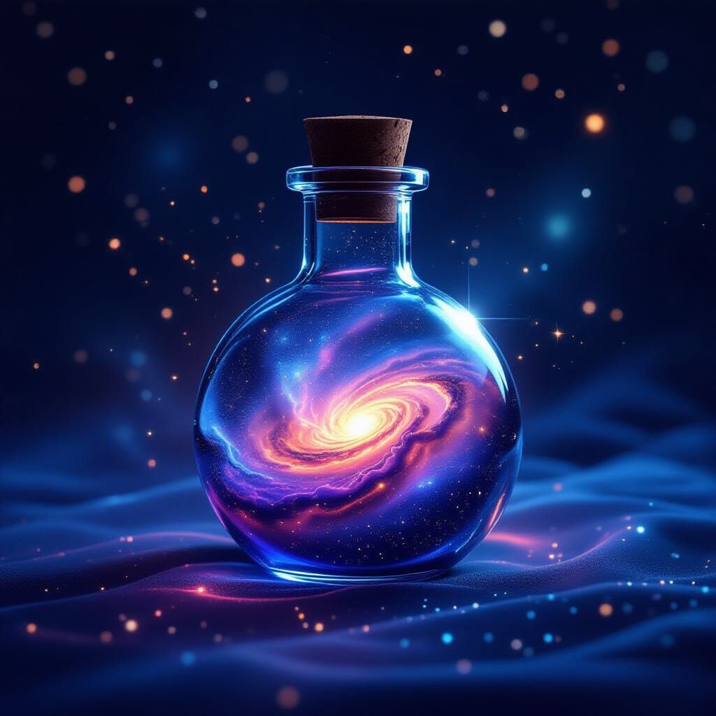 Swirling Galaxy Potion in Glass Vial